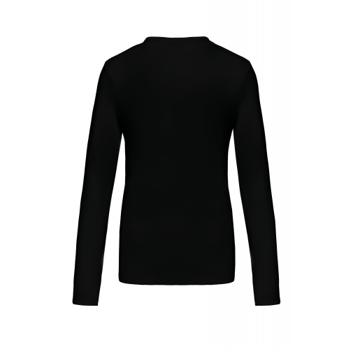 black Camiseta de manga larga y cuello redondo de mujer