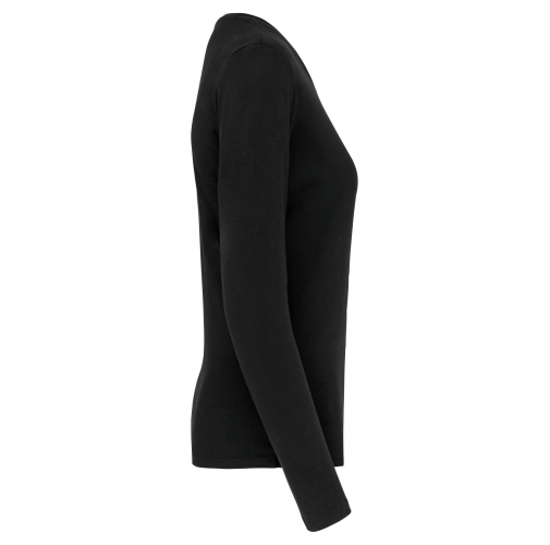 black Camiseta de manga larga y cuello redondo de mujer