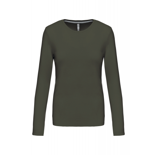 dark khaki Camiseta de manga larga y cuello redondo de mujer