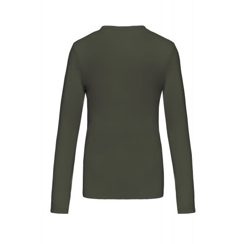 dark khaki Camiseta de manga larga y cuello redondo de mujer