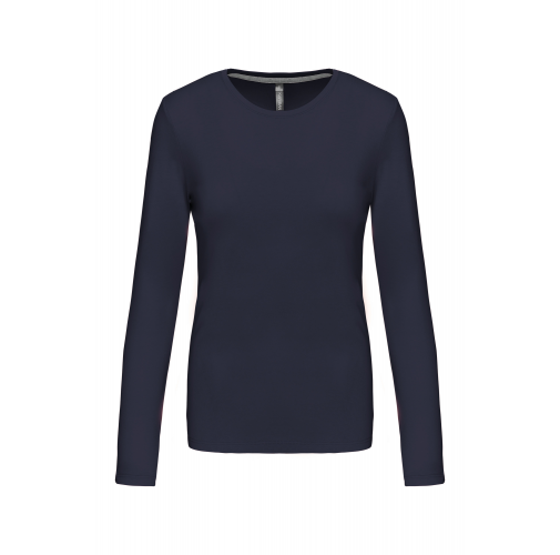 navy Camiseta de manga larga y cuello redondo de mujer