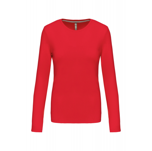 red Camiseta de manga larga y cuello redondo de mujer
