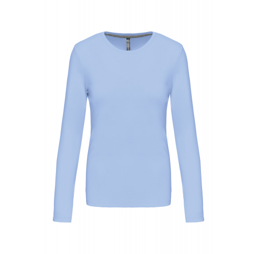 sky blue Camiseta de manga larga y cuello redondo de mujer