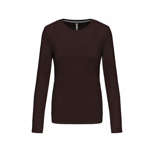 chocolate Camiseta de manga larga y cuello redondo de mujer