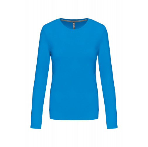 tropical blue Camiseta de manga larga y cuello redondo de mujer