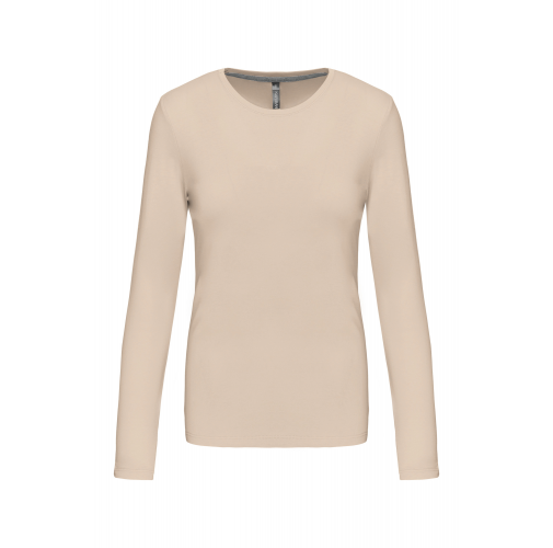 light sand Camiseta de manga larga y cuello redondo de mujer