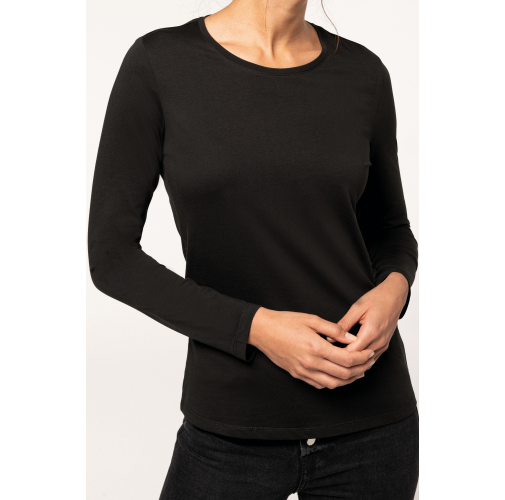Camiseta de manga larga y cuello redondo de mujer