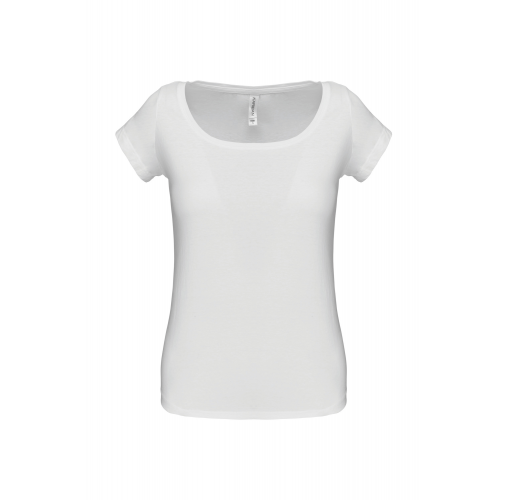 white Camiseta manga corta cuello barco mujer