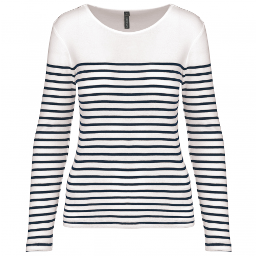 white / navy stripes Camiseta marinera de manga larga de mujer