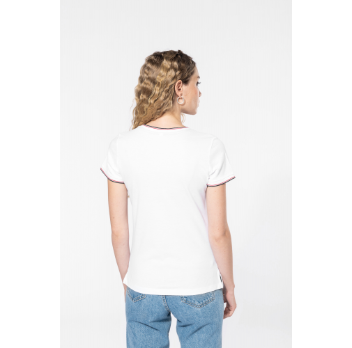 Camiseta de punto piqué con cuello de pico mujer