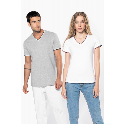 Camiseta de punto piqué con cuello de pico mujer
