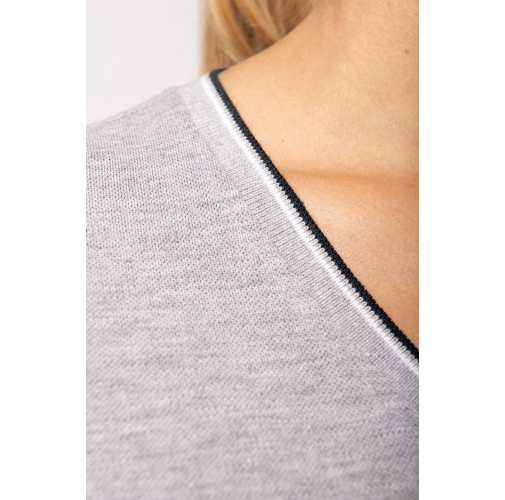 Camiseta de punto piqué con cuello de pico mujer