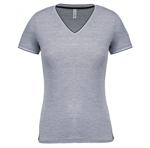 oxford grey / navy / white Camiseta de punto piqué con cuello de pico mujer