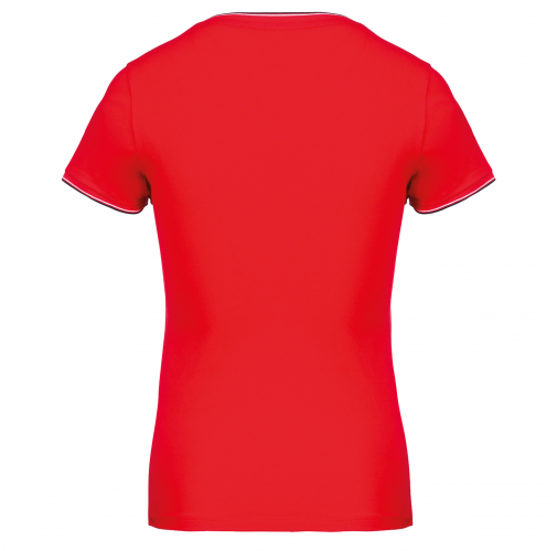 red / navy / white Camiseta de punto piqué con cuello de pico mujer