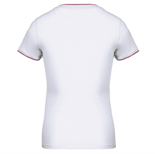 white / navy / red Camiseta de punto piqué con cuello de pico mujer