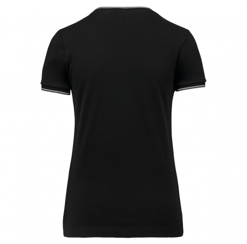 black / light grey / white Camiseta de punto piqué con cuello de pico mujer
