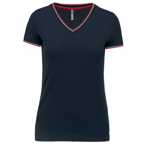 navy / red / white Camiseta de punto piqué con cuello de pico mujer