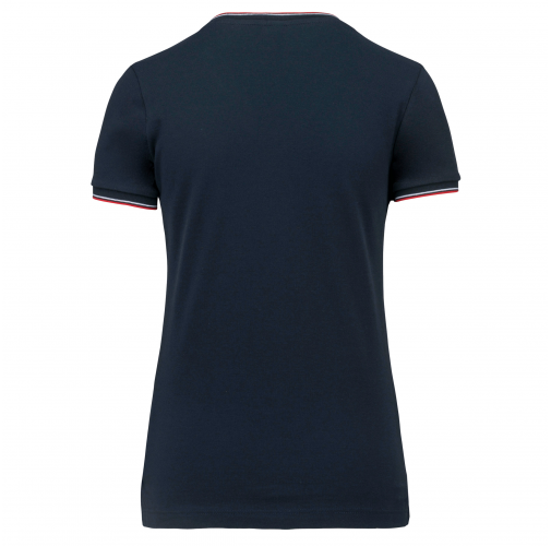 navy / red / white Camiseta de punto piqué con cuello de pico mujer