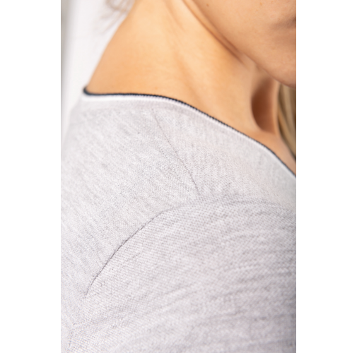 Camiseta de punto piqué con cuello de pico mujer