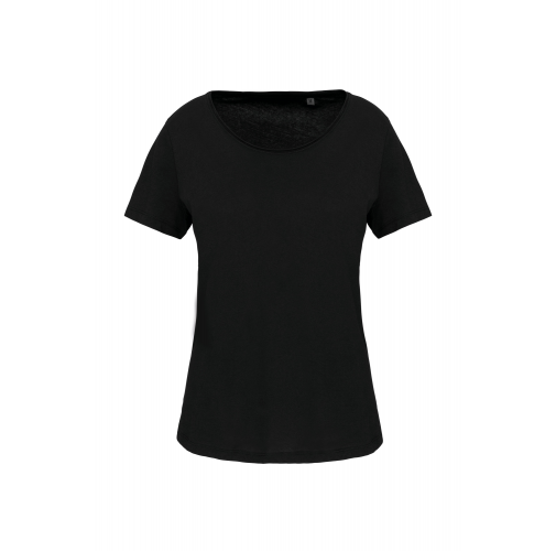 black Camiseta orgánica con cuello sin costuras y manga corta mujer