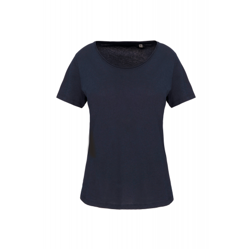 navy Camiseta orgánica con cuello sin costuras y manga corta mujer
