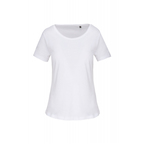 white Camiseta orgánica con cuello sin costuras y manga corta mujer