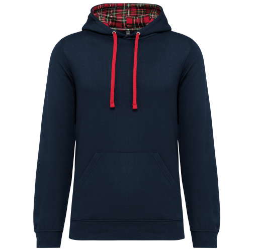 navy / red tartan Sudadera con capucha de forro contrastado - Unisex