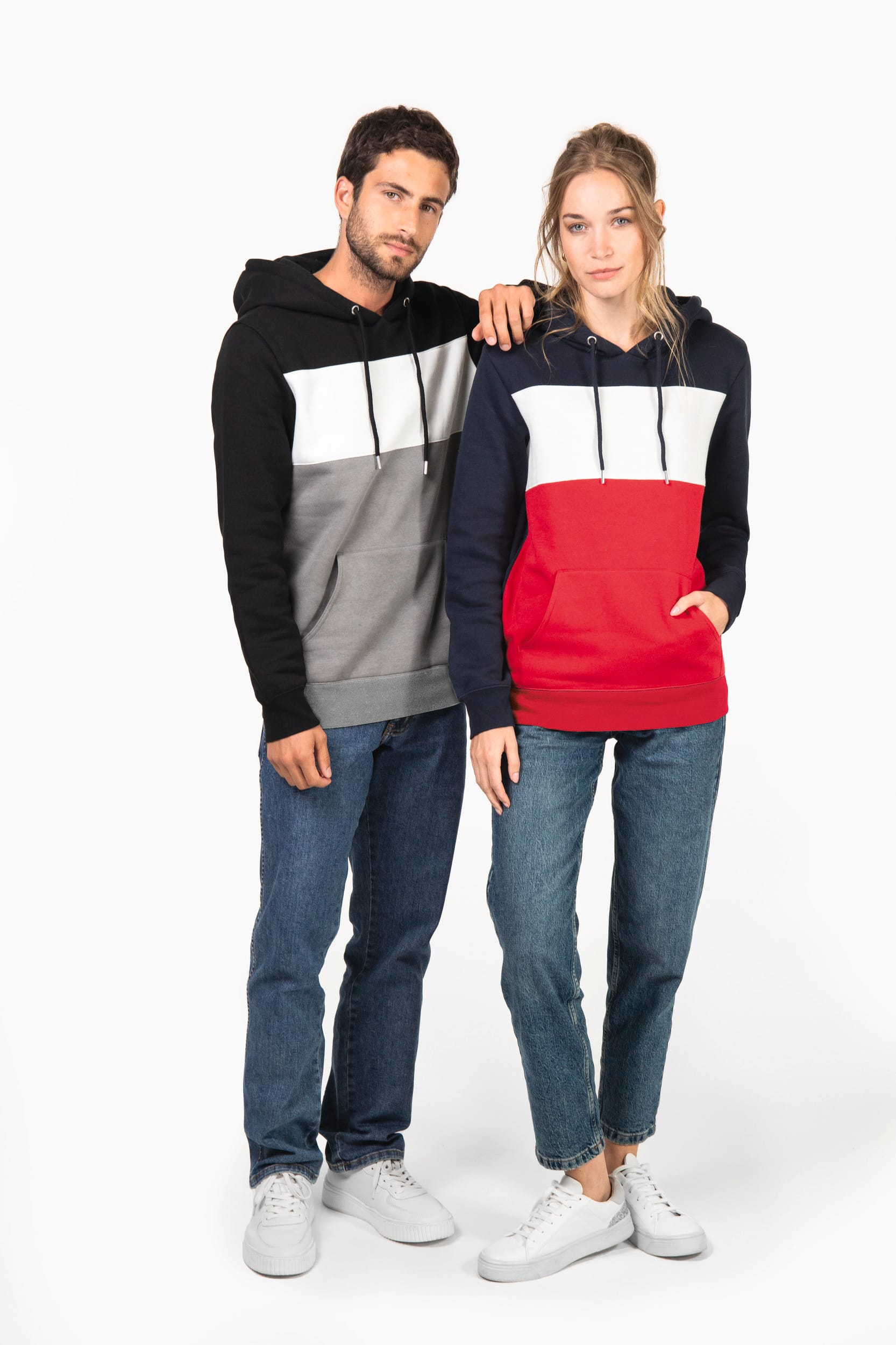 Sudadera tricolor con capucha unisex