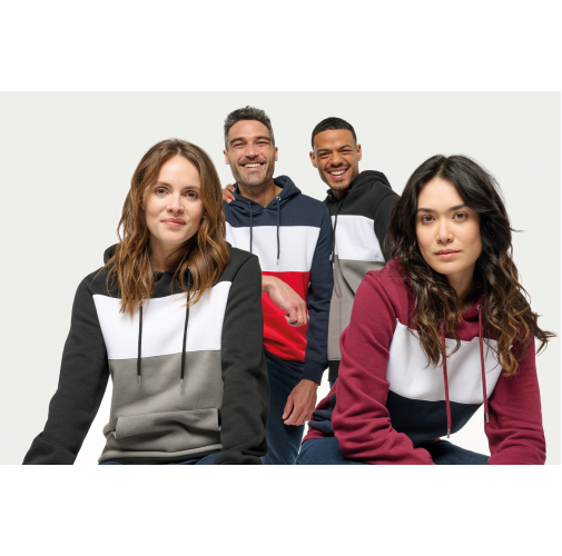 Sudadera tricolor con capucha unisex