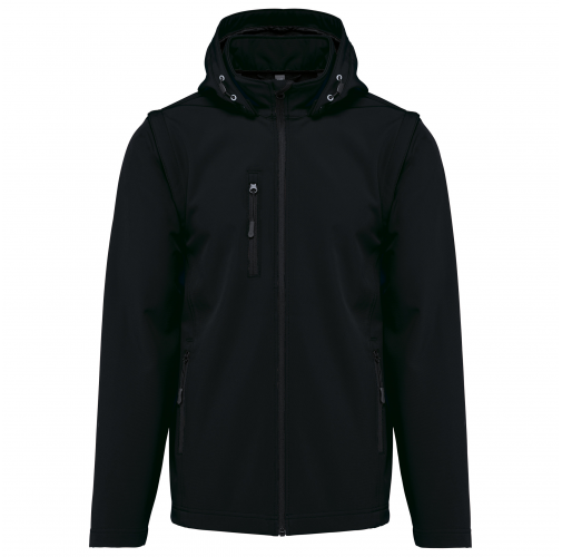 black Chaquetas softshell 3 capas con capucha y mangas extraíbles unisex