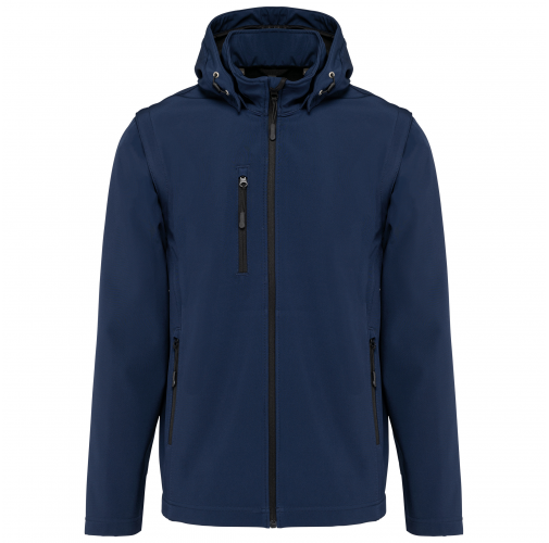 navy Chaquetas softshell 3 capas con capucha y mangas extraíbles unisex