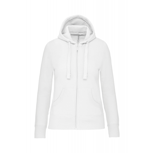 white Sudadera con capucha y cremallera de mujer