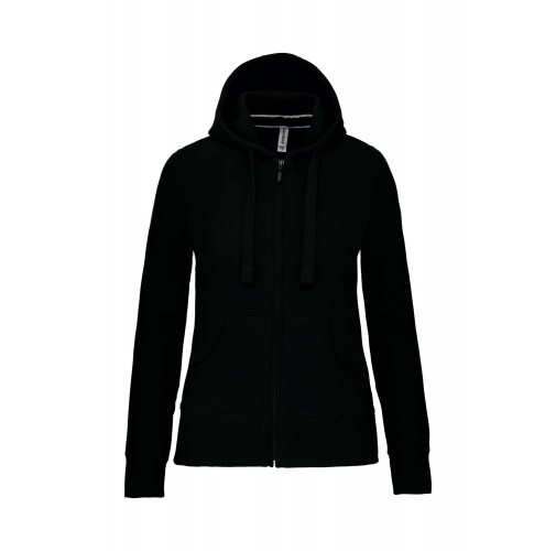 black Sudadera con capucha y cremallera de mujer