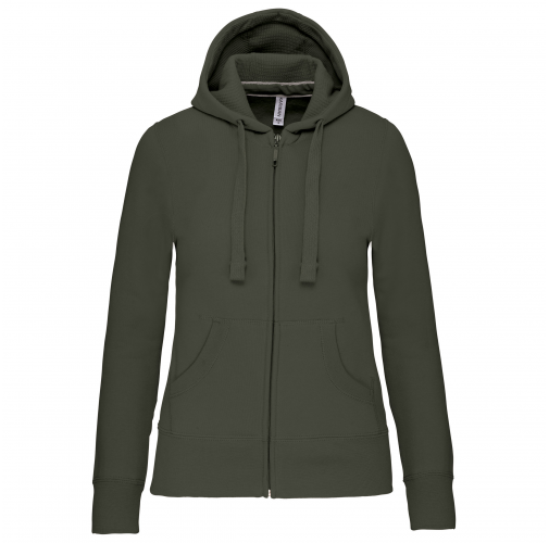 dark khaki Sudadera con capucha y cremallera de mujer