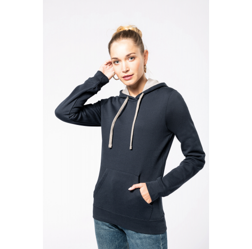 Sudadera capucha contrastada mujer