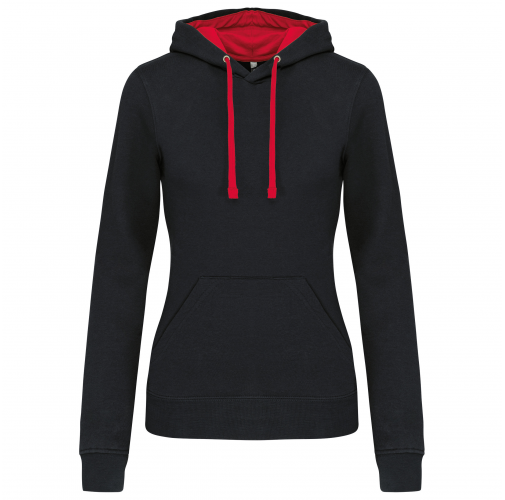 black / red Sudadera capucha contrastada mujer