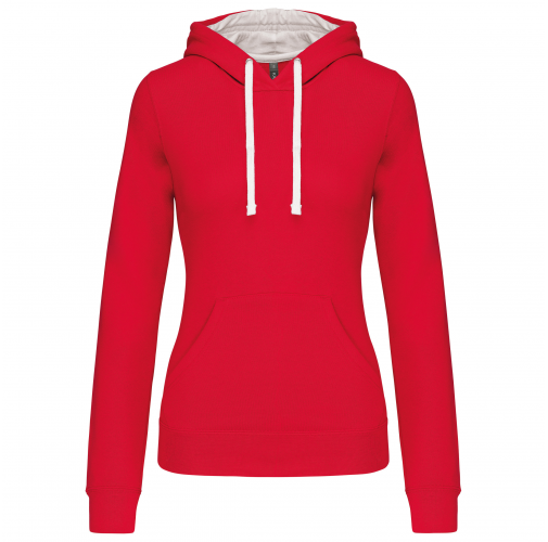 red / white Sudadera capucha contrastada mujer