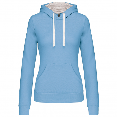 sky blue / white Sudadera capucha contrastada mujer