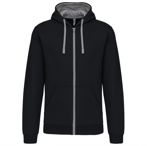 black / fine grey Sudadera capucha y cremallera contrastada