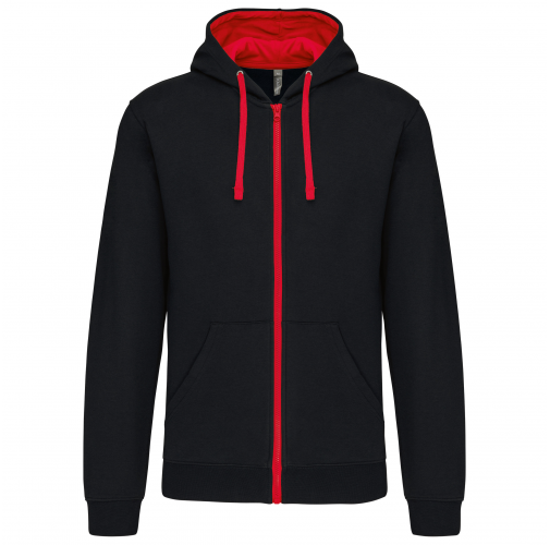 black / red Sudadera capucha y cremallera contrastada