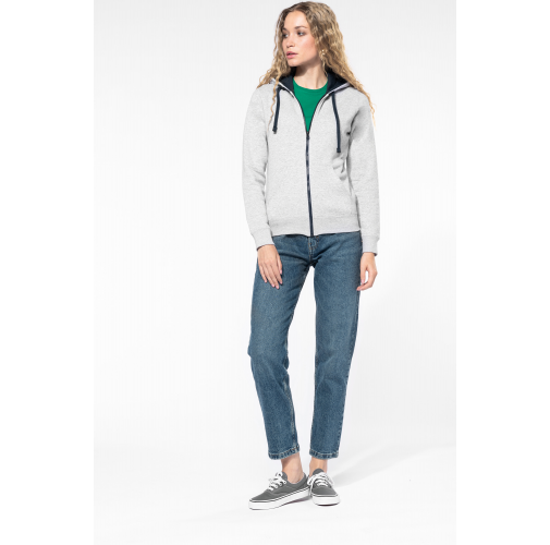 Sudadera capucha y cremallera contrastada mujer