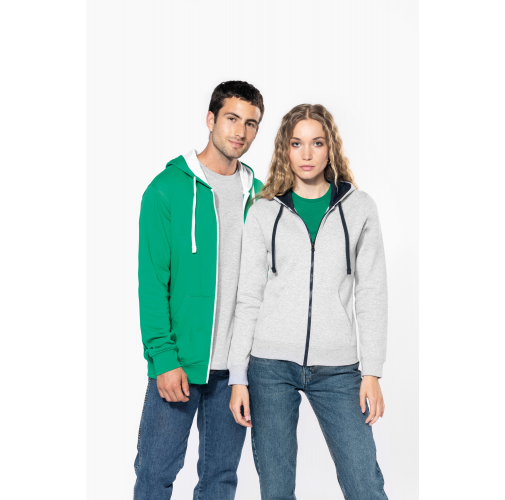 Sudadera capucha y cremallera contrastada mujer