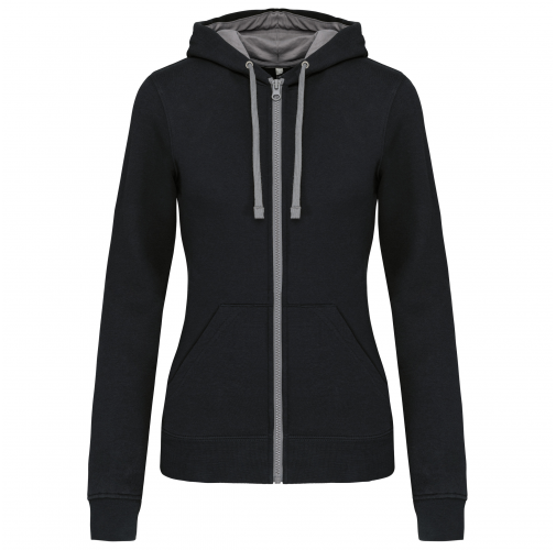 black / fine grey Sudadera capucha y cremallera contrastada mujer