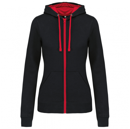 black / red Sudadera capucha y cremallera contrastada mujer