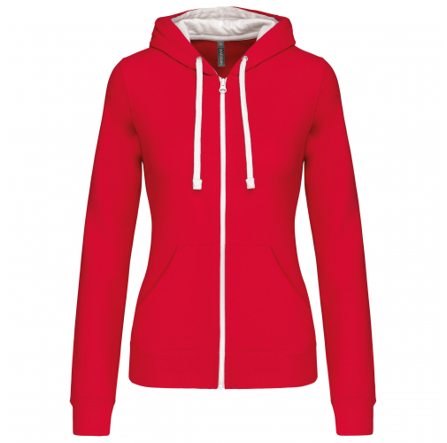 red / white Sudadera capucha y cremallera contrastada mujer