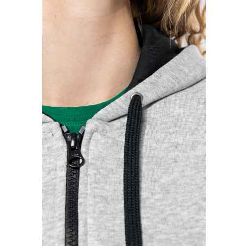 Sudadera capucha y cremallera contrastada mujer