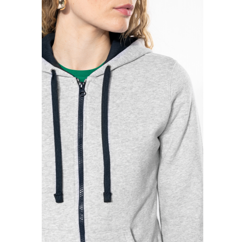 Sudadera capucha y cremallera contrastada mujer