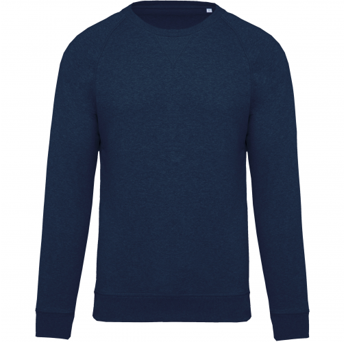 french navy heather Sudadera algodón orgánico con cuello redondo y mangas raglán