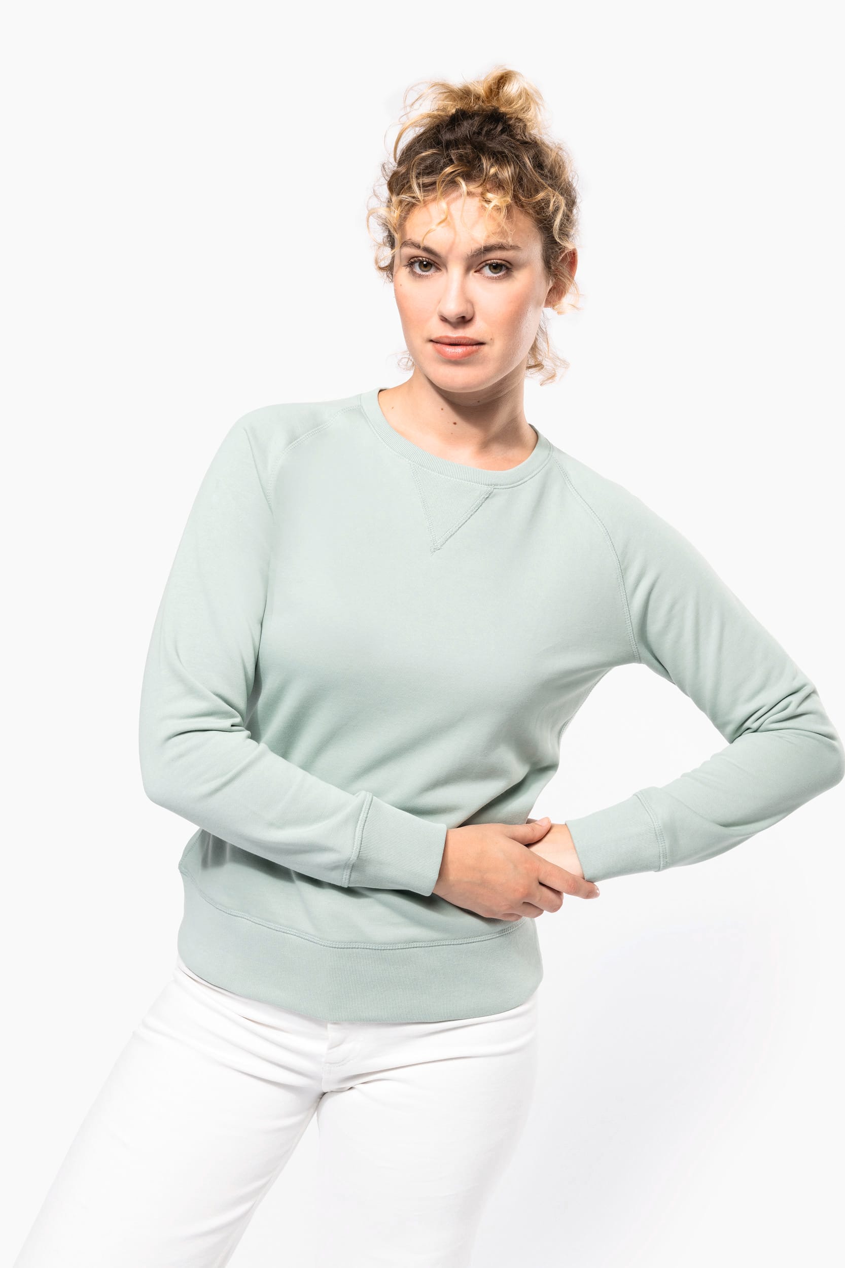 SUDADERA ALGODÓN ORGÁNICO CON CUELLO REDONDO Y MANGAS RAGLAN DE MUJER