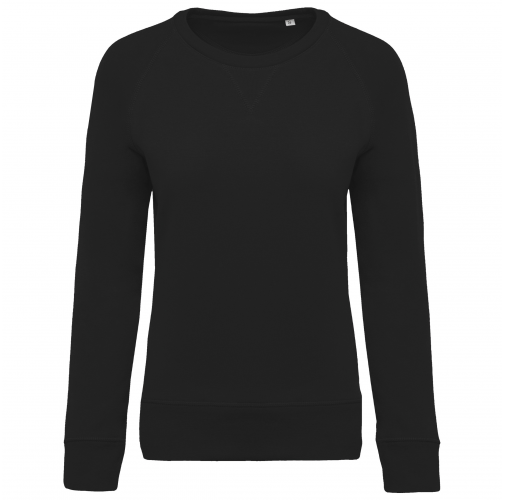 black Sudadera algodón orgánico con cuello redondo y mangas raglan